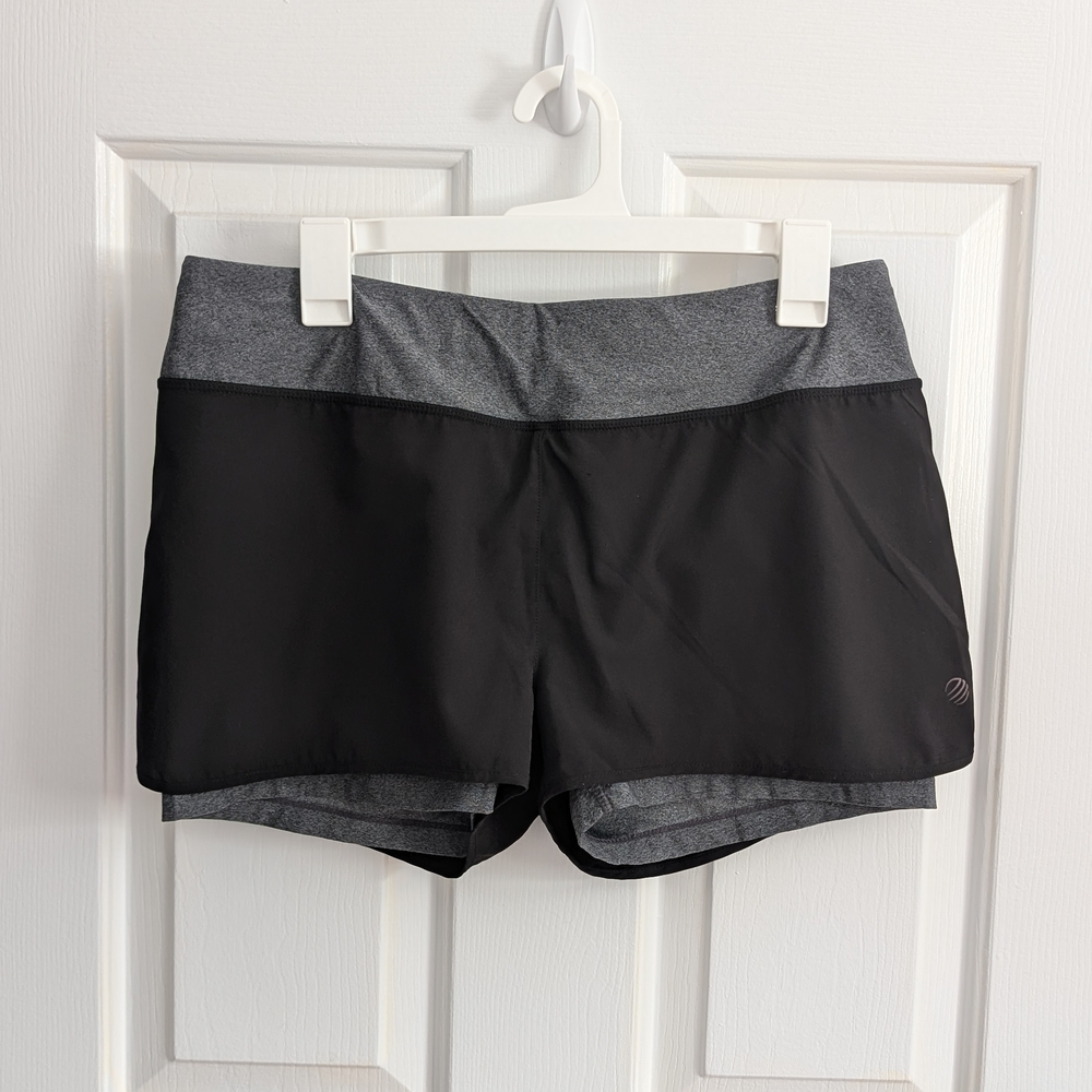 MPG Women's Black and Gray Athletic Shorts Large